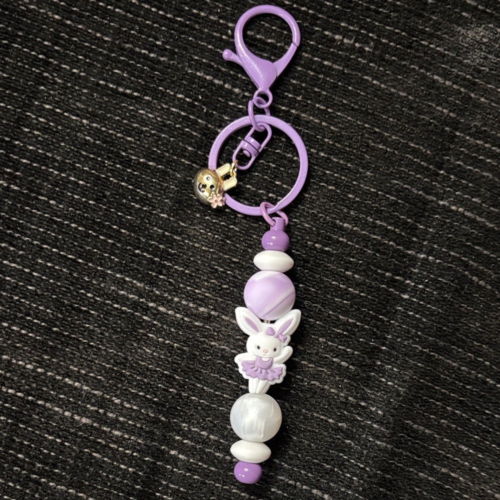 Charming Purple and White Bunny Charm Keychain